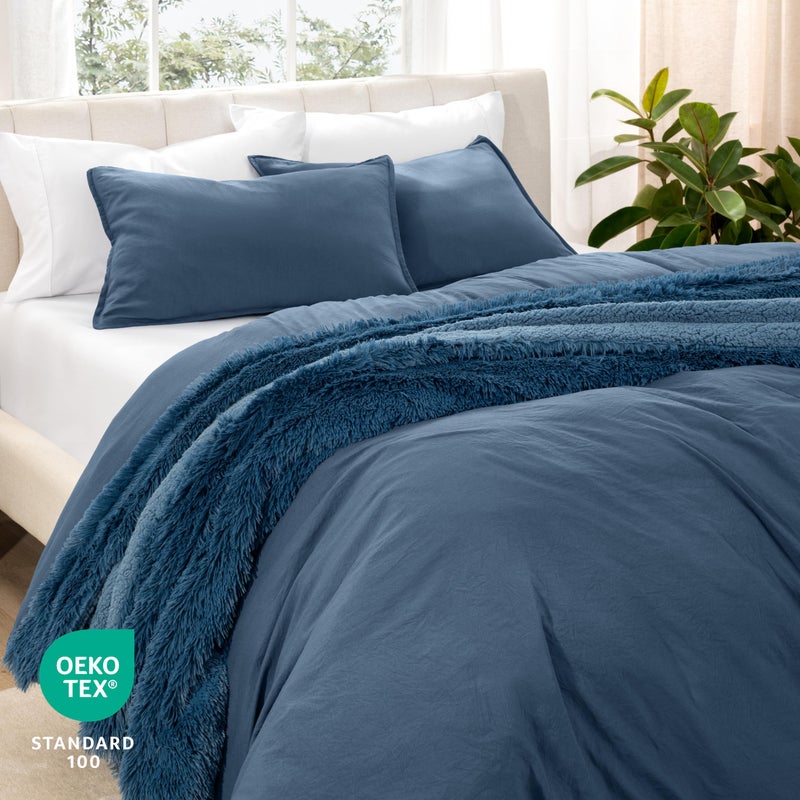 بير هوم مجموعة غطاء لحاف من الألياف الدقيقة من Bare Home - ألياف دقيقة مغسولة فائقة النعومة - حجم كامل - مظهر يشبه الكتان - رعاية سهلة - نسيج مسامي - مجموعة أغطية اللحاف الأكثر نعومة لدينا (بحر بيرنغ الكامل) - Image 5
